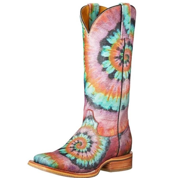 TIN HAUL "Happy Hippie" groovy rainbow tie dye leather cowgirl boots in box NWT - Picture 3 of 16